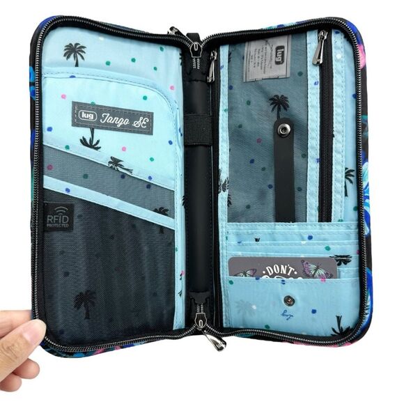 Lug Tango SE Travel RFID Wallet Nylon Quilted Floral Black Blue Pink Green White - Picture 8 of 13